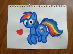 Size: 4160x3120 | Tagged: safe, artist:dhm, derpibooru import, rainbow dash, pony, acrylic painting, heart, image, jpeg, looking at you, solo, traditional art