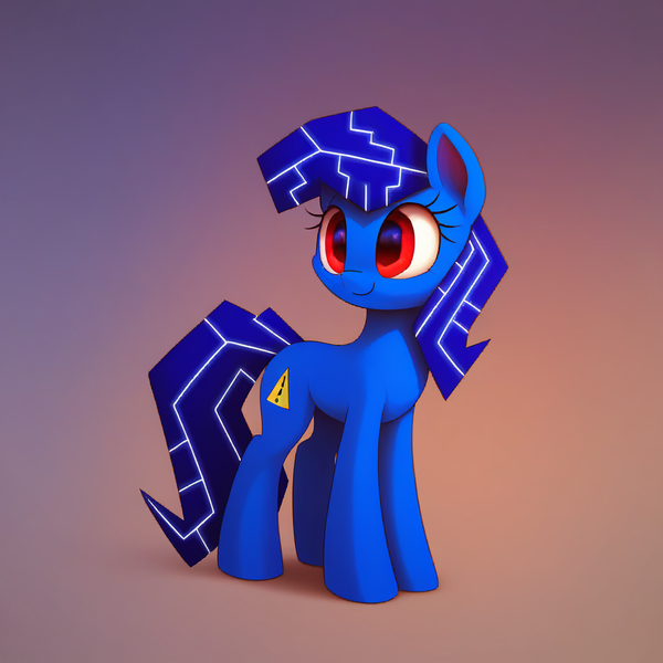 Size: 1024x1024 | Tagged: safe, ai content, derpibooru import, machine learning generated, stable diffusion, oc, oc:bluescreen pony, unofficial characters only, original species, pony, blue screen of death, cute, generator:pony diffusion v6 xl, image, lora model, png, prompter:jasmindreasond, simple background, smiling, wrong eye shape