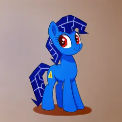 Size: 1024x1024 | Tagged: safe, ai content, derpibooru import, machine learning generated, stable diffusion, oc, oc:bluescreen pony, unofficial characters only, original species, pony, blue screen of death, cute, generator:pony diffusion v6 xl, gradient background, image, lora model, png, prompter:jasmindreasond, smiling, solo, wrong eye shape