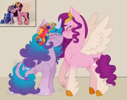 Size: 1280x1011 | Tagged: safe, artist:lovelywaynaic, derpibooru import, izzy moonbow, pipp petals, pegasus, pony, unicorn, g5, duo, female, height difference, horn, image, izzypipp, lesbian, physique difference, pipp is tall, png, shipping, toy