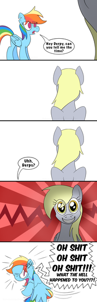 Size: 1300x4040 | Tagged: safe, artist:thatcreepybird, derpibooru import, derpy hooves, rainbow dash, pegasus, pony, comic, dialogue, duo, female, image, png, simple background, speech bubble, swearing, underp, vulgar, white background