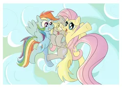 Size: 2100x1500 | Tagged: safe, artist:thatcreepybird, derpibooru import, derpy hooves, fluttershy, rainbow dash, pegasus, female, image, png, trio