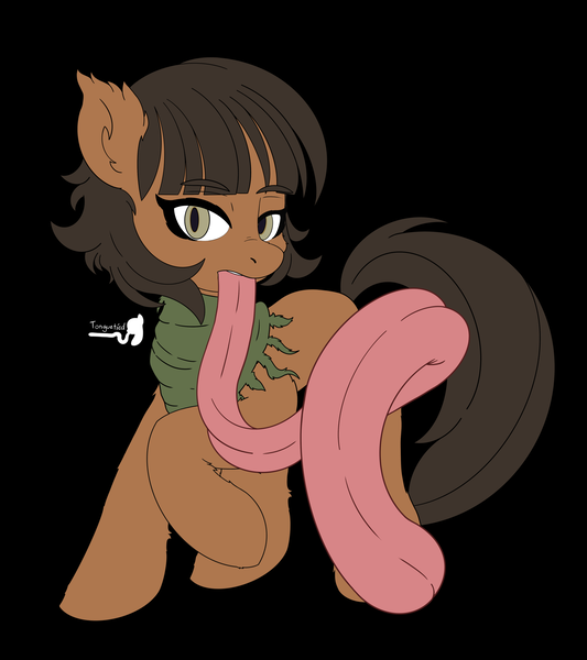 Size: 4000x4500 | Tagged: safe, artist:tonguetiedpony, derpibooru import, oc, oc:zahra, pony, clothes, colored, female, flat colors, image, impossibly long tongue, long tongue, looking at you, mare, png, prehensile tongue, scarf, solo, solo female, tongue out, tongue play, wip