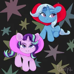 Size: 1800x1800 | Tagged: safe, artist:radmira_lamp, derpibooru import, starlight glimmer, trixie, pony, unicorn, duo, female, heart, horn, image, jpeg