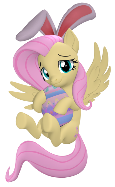 Size: 2160x3500 | Tagged: safe, artist:owlpirate, derpibooru import, fluttershy, pegasus, pony, 3d, bunny ears, cute, easter, easter egg, female, high res, holiday, image, looking at you, mare, png, shyabetes, simple background, smiling, smiling at you, solo, source filmmaker, spread wings, transparent background, underhoof, wings