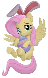 Size: 2160x3500 | Tagged: safe, artist:owlpirate, derpibooru import, fluttershy, pegasus, pony, 3d, bunny ears, cute, easter, easter egg, female, high res, holiday, image, looking at you, mare, png, shyabetes, simple background, smiling, smiling at you, solo, source filmmaker, spread wings, transparent background, underhoof, wings