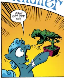 Size: 382x464 | Tagged: safe, derpibooru import, idw, unnamed character, unnamed pony, pony, unicorn, spoiler:comic, spoiler:comicannual2013, advertisement, carnivorous plant, comic, g4, horn, idw advertisement, image, magic, male, official comic, plant, plant magic, png, princess celestia's school for gifted unicorns, speech bubble, stallion