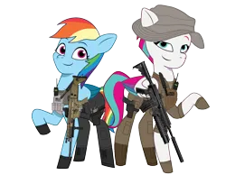 Size: 2948x2289 | Tagged: safe, artist:edy_january, artist:prixy05, derpibooru import, edit, vector edit, rainbow dash, zipp storm, pegasus, g5, my little pony: tell your tale, ar15, armor, assault rifle, body armor, boots, call of duty, call of duty: warzone, captain price, clothes, combat knife, delta forces, duo, equipment, flak jacket, fn scar, g4, g4 to g5, gears, generation leap, glock 17, gloves, gun, handgun, hat, image, knife, m1911, m4a1, marine, marines, military, military pony, military uniform, pistol, png, radio, rifle, scar-l, scout, shirt, shoes, simple background, soldier, soldier pony, special forces, tactical, tactical squad, tactical vest, tanktop, task forces 141, transparent background, uniform, uniform hat, united kingdom, united states, us army, usmc, vector, vest, weapon, zipp and her heroine