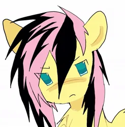 Size: 1053x1069 | Tagged: safe, artist:poniesinmyhead, derpibooru import, fluttershy, pegasus, pony, emo, emoshy, female, frown, image, jpeg, looking at you, mare, solo