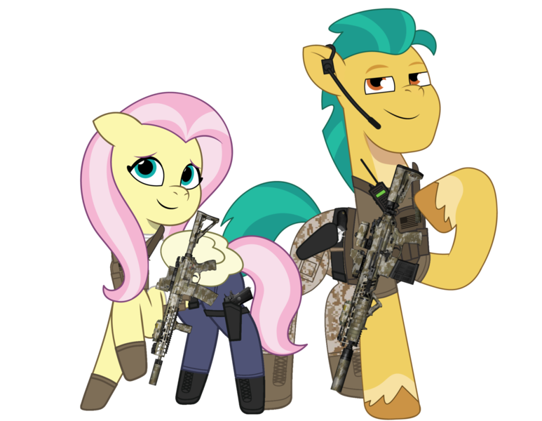 Size: 2948x2289 | Tagged: safe, artist:edy_january, artist:prixy05, derpibooru import, edit, vector edit, fluttershy, hitch trailblazer, earth pony, pegasus, pony, g5, my little pony: tell your tale, armor, assault rifle, body armor, boots, call of duty, call of duty: warzone, clothes, combat knife, denim, duo, equipment, female, g4, g4 to g5, gears, generation leap, gloves, gun, handgun, hitch and his 2nd heroine, hk416, image, jeans, knife, m1911, m27, male, mare, military, military pony, military uniform, pants, pistol, png, radio, ragning bull (revolver), revolver, rifle, shirt, shoes, simple background, soldier, soldier pony, special forces, stallion, tactical squad, tactical vest, tanktop, transparent background, uniform, united states, vector, vest, weapon, xm7