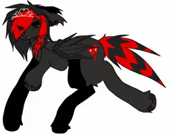 Size: 2048x1583 | Tagged: safe, artist:poniesinmyhead, derpibooru import, oc, bat pony, pony, bat pony oc, bat wings, edgy, emo, image, jewelry, jpeg, red and black oc, red hair, simple background, solo, tiara, white background, wings