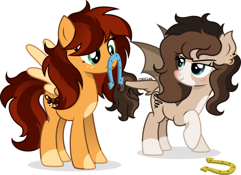 Size: 3000x2170 | Tagged: safe, artist:cirillaq, derpibooru import, oc, oc:golden, oc:ryolit, unofficial characters only, bat pony, pegasus, pony, female, horseshoes, image, mare, png, simple background, transparent background
