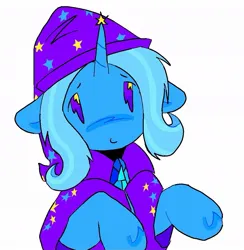 Size: 1027x1051 | Tagged: safe, artist:poniesinmyhead, derpibooru import, trixie, pony, unicorn, cape, clothes, female, g4, hat, horn, image, jpeg, mare, simple background, smiling, solo, trixie's cape, trixie's hat, white background