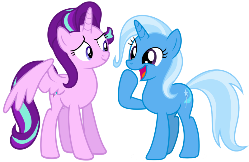 Size: 2500x1635 | Tagged: safe, derpibooru import, edit, vector edit, starlight glimmer, trixie, alicorn, unicorn, alicornified, horn, image, png, race swap, simple background, starlicorn, transparent background, vector, xk-class end-of-the-world scenario