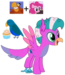 Size: 738x859 | Tagged: safe, artist:noi kincade, derpibooru import, pinkie pie, bird, parrot, aladdin, crossover, crossover shipping, cutie mark, disney, female, g4, iago, image, male, parrot pony, png, shipping, simple background, straight, transparent background