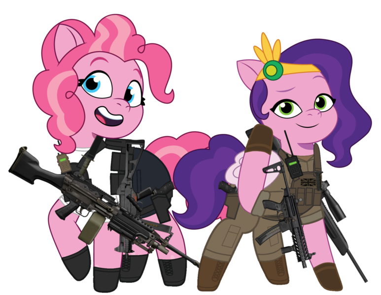Size: 2948x2289 | Tagged: safe, artist:edy_january, artist:prixy05, derpibooru import, edit, vector edit, pinkie pie, pipp petals, rarity, earth pony, pegasus, pony, g5, my little pony: tell your tale, armor, body armor, boots, call of duty, call of duty: warzone, clothes, combat knife, delta forces, denim, duo, duo female, equipment, female, flak jacket, g4, g4 to g5, gears, generation leap, gloves, gun, heavy, image, jeans, knife, light machine gun, m249, machine gun, machine gunner, military, military pants, military pony, military uniform, mpx, pants, pipp and her 2th heroine, pipp and her second heroine, png, radio, rifle, shirt, shoes, short pants, simple background, sniper, sniper rifle, soldier, soldier pony, steyr scout, submachinegun, tactical, tactical squad, tactical vest, tanktop, task forces 141, transparent background, ump45, uniform, united kingdom, united states, vector, weapon