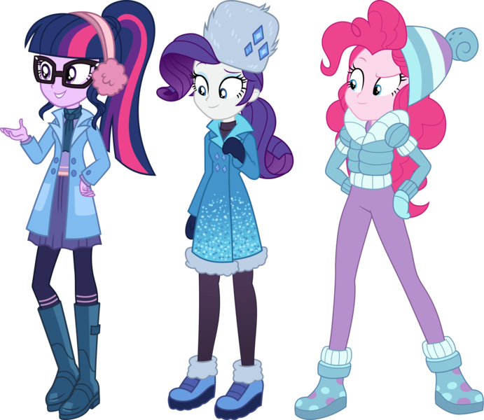 Size: 8630x7490 | Tagged: safe, derpibooru import, pinkie pie, rarity, sci-twi, twilight sparkle, equestria girls, clothes, g4, image, png, simple background, transparent background, vector, winter outfit