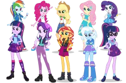 Size: 826x544 | Tagged: safe, derpibooru import, editor:cutler1228, applejack, fluttershy, pinkie pie, rainbow dash, rarity, sci-twi, starlight glimmer, sunset shimmer, trixie, twilight sparkle, human, equestria girls, female, g4, humane ten, image, mane ten, png, simple background, transparent background