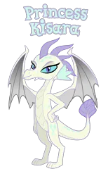 Size: 1700x2755 | Tagged: source needed, safe, anonymous artist, derpibooru import, oc, oc:princess kisara, unofficial characters only, dragon, female, g4, happy, high res, horn, image, looking, looking at you, name, offspring, parent:princess ember, parent:spike, parents:emberspike, png, product of incest, royalty, simple background, smiling, smiling at you, solo, spread wings, standing, text, transparent background, wings