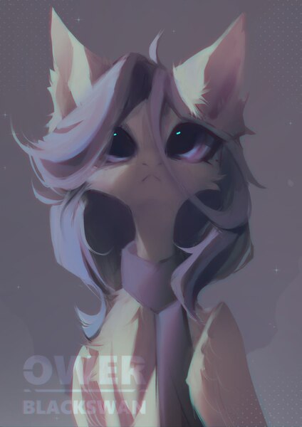 Size: 905x1280 | Tagged: safe, artist:_gassfra, derpibooru import, oc, oc:shilie, unofficial characters only, pegasus, :<, abstract background, ambiguous gender, big ears, big eyes, cheek fluff, chest fluff, clothes, commission, ear fluff, folded wings, frown, gray coat, image, jpeg, lineless, long mane, looking up, pegasus oc, purple eyes, purple mane, scarf, slender, solo, sparkles, thin, watermark, wingding eyes, wings