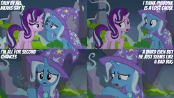 Size: 2000x1125 | Tagged: safe, derpibooru import, edit, edited screencap, editor:quoterific, screencap, starlight glimmer, trixie, to change a changeling, image, png