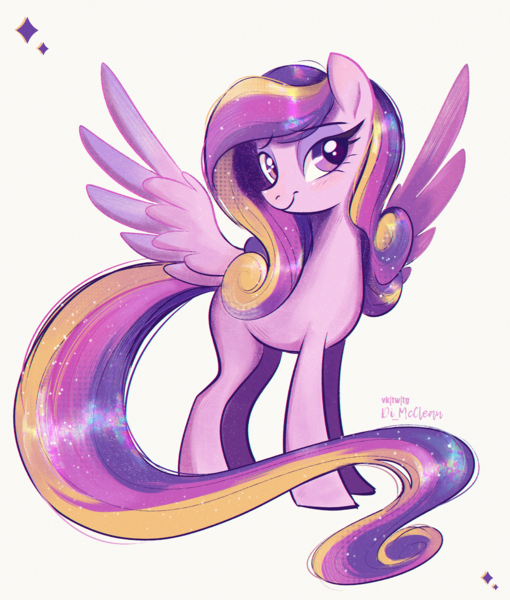 Size: 2549x3000 | Tagged: safe, artist:askometa, derpibooru import, princess cadance, pegasus, pony, blushing, eyebrows, eyebrows visible through hair, image, looking at you, pegasus cadance, png, simple background, smiling, smiling at you, solo, sparkles, spread wings, standing, three quarter view, white background, wings