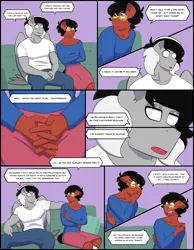 Size: 2048x2643 | Tagged: safe, artist:shallowwin, derpibooru import, oc, oc:benjamin terrance tover, oc:sound shock, anthro, pony, anthro oc, comic, commission, crossdressing, crying, dialogue, ear piercing, gay, glasses, heartbreak, image, male, oc x oc, piercing, png, sad, shipping, stallion