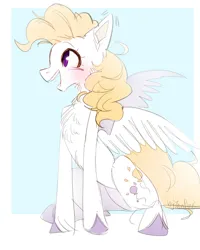 Size: 1240x1550 | Tagged: safe, artist:colorspaint15, derpibooru import, surprise, pegasus, g1, blushing, happy, image, jpeg, simple background, sketch, soft, white coat, yellow mane