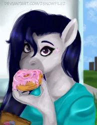 Size: 1024x1320 | Tagged: safe, artist:zsnowfilez, derpibooru import, oc, oc:belladonna nightshade, anthro, donut, food, image, jpeg, nom, solo