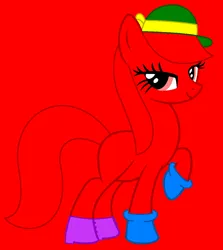 Size: 979x1099 | Tagged: safe, artist:anitapadillax3, artist:spitfirethepegasusfan39, ponified, earth pony, pony, adult blank flank, base used, blank flank, clothes, female, g4, gloves, grin, hat, high heels, image, lidded eyes, little miss, little miss scatterbrain, mare, mr. men, mr. men little miss, png, red background, ribbon, scatterbrain, shoes, simple background, smiling, solo