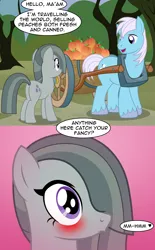Size: 2460x3956 | Tagged: safe, artist:badumsquish, derpibooru import, cottonflock, marble pie, earth pony, pony, 2 panel comic, a better ending for marble, blushing, butt, cart, comic, crack shipping, derpibooru exclusive, dialogue, duo, eyes on the prize, female, food, fruit, image, male, mare, mm-hmm, not big macintosh, peach, plot, png, rock farm, ship:cottonpie, shipping, show accurate, stallion, straight, tree, unshorn fetlocks, wagon, wide eyes, yoke