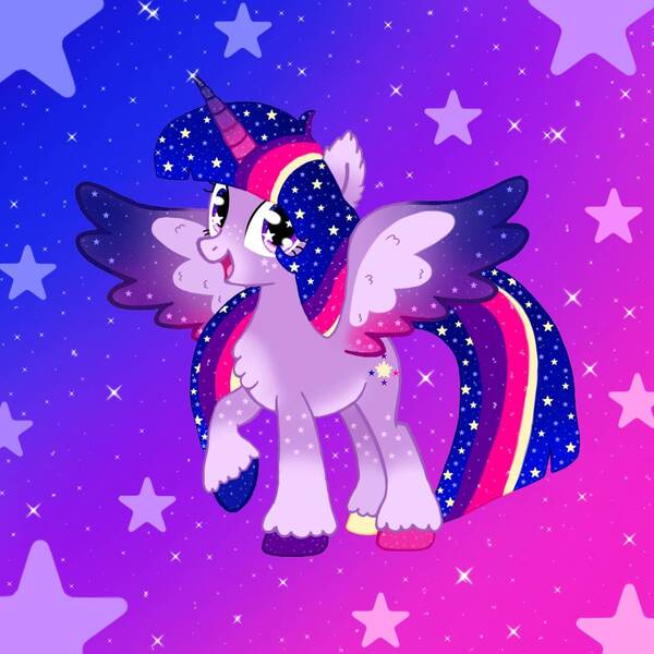 Size: 1280x1280 | Tagged: safe, artist:starlight192004, derpibooru import, twilight sparkle, alicorn, alternate design, female, g4, image, jpeg, redesign, solo, starry background, twitterina design