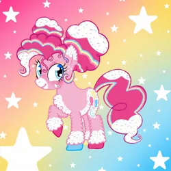 Size: 1280x1280 | Tagged: safe, artist:starlight192004, derpibooru import, pinkie pie, earth pony, pony, alternate design, g4, image, jpeg, rainbow background, solo, starry background, twitterina design