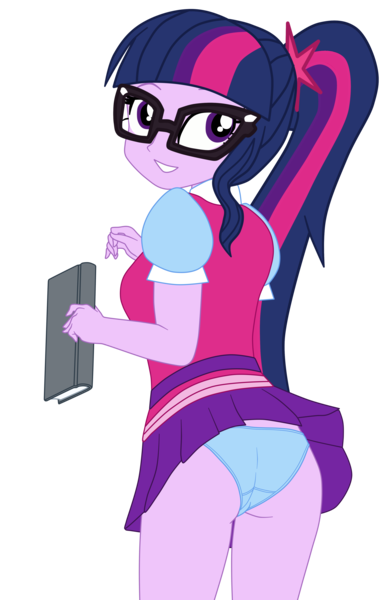 Size: 2781x4352 | Tagged: suggestive, artist:gmaplay, derpibooru import, sci-twi, twilight sparkle, equestria girls, blue underwear, book, butt, clothes, female, g4, glasses, image, panties, png, sci-twi outfits, sci-twibutt, simple background, solo, solo female, transparent background, twibutt, underwear