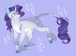 Size: 1885x1398 | Tagged: safe, artist:pretzelprince, derpibooru import, rarity, pony, unicorn, alternate color palette, alternate design, alternate tailstyle, blue background, blue eyes, chest fluff, coat markings, colored belly, colored eartips, colored hooves, colored pinnae, concave belly, cutie mark background, elbow fluff, eyelashes, eyeshadow, facial markings, female, fetlock tuft, g4, gray coat, horn, image, leg fluff, leonine tail, makeup, mare, neck fluff, one eye closed, pale belly, png, purple mane, purple tail, redesign, ringlets, simple background, smiling, socks (coat markigns), solo, standing, star (coat marking), tail, twitterina design, two toned mane, two toned tail, unicorn horn, unshorn fetlocks, wavy mane, wavy tail