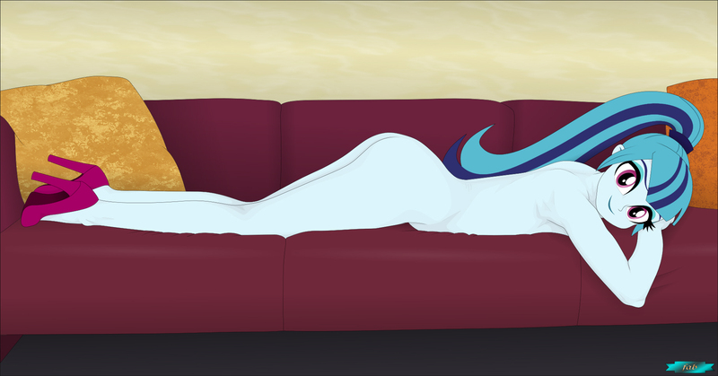 Size: 1843x965 | Tagged: questionable, artist:fab3716, derpibooru import, sonata dusk, equestria girls, butt, clothes, female, g4, high heels, image, jpeg, legs, nudity, shoes, solo, solo female