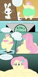 Size: 2600x5200 | Tagged: suggestive, artist:neongothic, derpibooru import, angel bunny, fluttershy, pinkie pie, human, equestria girls, bbw, bingo wings, breasts, chubby cheeks, comic, double chin, fat, fat ass, fat boobs, fat fetish, fattershy, fetish, g4, image, morbidly obese, obese, png, scale, ssbbw, thighs, thunder thighs, weight gain
