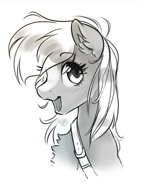 Size: 2049x2700 | Tagged: safe, artist:opalacorn, derpibooru import, ponified, ponified:sgt. reckless, earth pony, pony, bust, chest fluff, eyebrows, eyebrows visible through hair, female, grayscale, image, jpeg, looking at you, mare, monochrome, open mouth, open smile, simple background, smiling, smiling at you, solo, white background