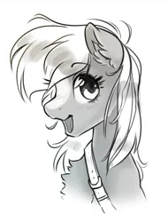 Size: 2049x2700 | Tagged: safe, artist:opalacorn, derpibooru import, ponified, ponified:sgt. reckless, earth pony, pony, bust, chest fluff, eyebrows, eyebrows visible through hair, female, grayscale, image, jpeg, looking at you, mare, monochrome, open mouth, open smile, simple background, smiling, smiling at you, solo, white background