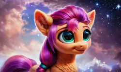 Size: 5120x3072 | Tagged: safe, ai content, derpibooru import, machine learning generated, prompter:kluknawa235, stable diffusion, sunny starscout, earth pony, pony, g5, castle, chest fluff, ear fluff, generator:pony diffusion v6 xl, generator:purplesmart.ai, image, jpeg, solo, stars