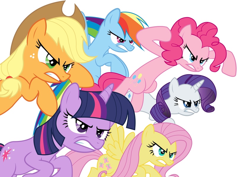 Size: 4007x3002 | Tagged: safe, derpibooru import, applejack, fluttershy, pinkie pie, rainbow dash, rarity, twilight sparkle, changeling, earth pony, pegasus, pony, unicorn, a canterlot wedding, disguise, disguised changeling, female, g4, horn, image, jpeg, mane six, mare, simple background, unicorn twilight, white background