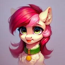 Size: 1024x1024 | Tagged: safe, ai content, derpibooru import, machine learning generated, prompter:doom9454, stable diffusion, roseluck, pony, bust, collar, cute, fluffy, generator:pony diffusion v6 xl, image, pet tag, png, pony pet, portrait, rosepet, silly