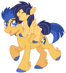 Size: 3214x3594 | Tagged: safe, artist:traveleraoi, derpibooru import, flash sentry, oc, oc:nova star sparkle, pegasus, pony, base used, cute, duo, feathered fetlocks, female, filly, foal, image, male, offspring, parent:flash sentry, parent:twilight sparkle, parents:flashlight, pegasus oc, png, ponies riding ponies, riding, simple background, stallion, transparent background, watermark, wings