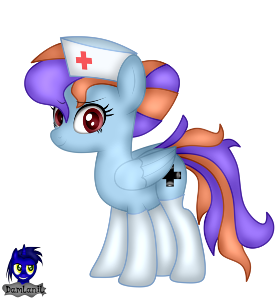 Size: 3840x4154 | Tagged: safe, artist:damlanil, derpibooru import, oc, oc:nurse wishing star, pegasus, pony, bun, clothes, cute, female, gloves, hair bun, hat, image, latex, latex gloves, latex socks, looking at you, mare, nurse, nurse hat, png, show accurate, simple background, socks, solo, standing, transparent background, vector, wings