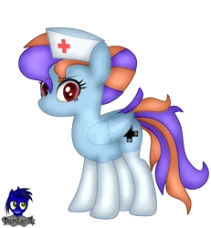 Size: 3840x4154 | Tagged: safe, artist:damlanil, derpibooru import, oc, oc:nurse wishing star, pegasus, pony, bun, clothes, cute, female, gloves, hair bun, hat, image, latex, latex gloves, latex socks, looking at you, mare, nurse, nurse hat, png, show accurate, simple background, socks, solo, standing, transparent background, vector, wings