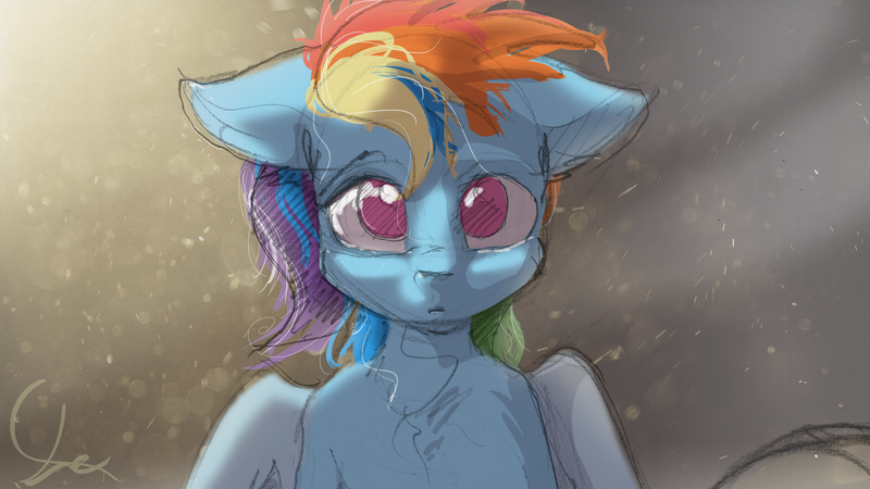 Size: 4960x2790 | Tagged: safe, alternate version, artist:ruby, derpibooru import, rainbow dash, pegasus, pony, bipedal, bust, female, high res, image, looking at you, mare, png, sad, solo