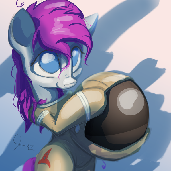 Size: 2367x2367 | Tagged: safe, artist:ruby, derpibooru import, oc, unofficial characters only, earth pony, pony, bipedal, female, high res, holding, image, mare, png, smiling, solo, space helmet, spacesuit