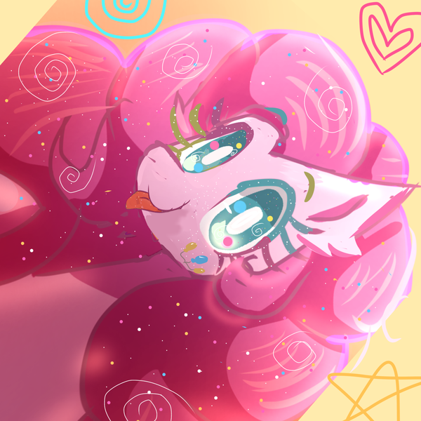 Size: 1280x1280 | Tagged: safe, artist:peanutfrogy, derpibooru import, pinkie pie, earth pony, pony, cute, diapinkes, facial markings, food, g4, heart, image, png, sprinkles, stars, swirls, tongue out
