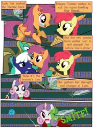 Size: 2700x3713 | Tagged: safe, artist:gm-scoots, derpibooru import, apple bloom, scootaloo, sweetie belle, oc, oc:gold rush, oc:phantom gentle, oc:wispy willows, breezie, earth pony, pegasus, undead, unicorn, vampire, comic:bleeding hearts, bard, d20, fantasy class, horn, image, knight, paladin, png, ranger, rogue, sword, violence, warrior, weapon