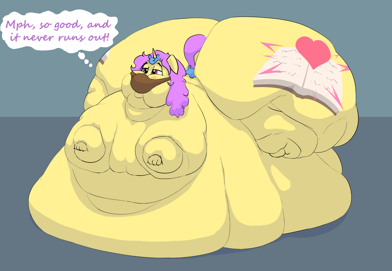 Size: 3194x2211 | Tagged: questionable, artist:lupin quill, derpibooru import, oc, oc:twirly, unofficial characters only, dracony, dragon, hybrid, bag, bedroom eyes, belly, belly bed, big belly, bingo wings, blob, blushing, butt, chubby cheeks, dracony oc, fat, fat fetish, feed bag, feedee, female, fetish, flabby chest, huge belly, huge butt, image, immobile, impossibly large belly, impossibly large butt, impossibly obese, kitchen eyes, large butt, magic, morbidly obese, multichin, obese, png, rolls of fat, simple background, solo, solo female, stretched cutie mark, telekinesis, thought bubble